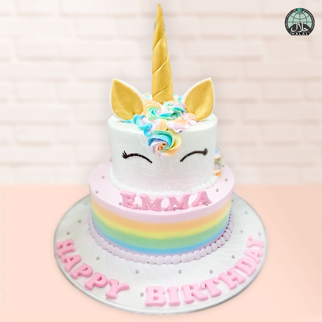 Customised Magical Unicorn Pastel Two Tiered Birthday Cake 