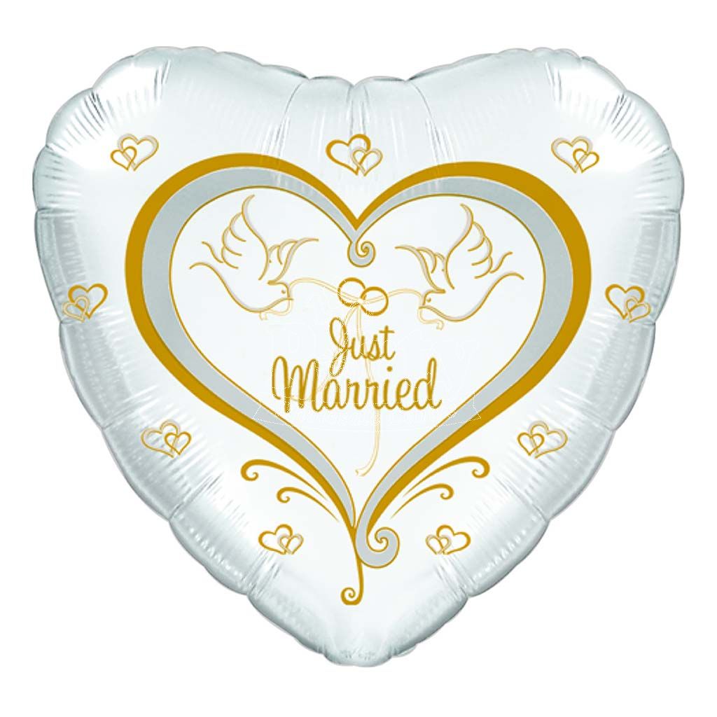 JUST MARRIED 18 INCH FOIL BALLOON GOLD/SILVER 