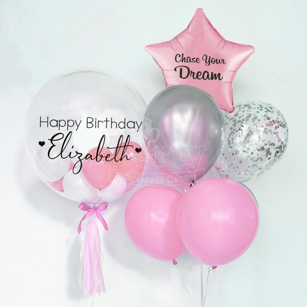 Pink Customised Surprise Bubble Helium Balloon Party Wholesale