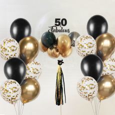 Personalized Black Gold Confetti Helium Balloon Bouquet