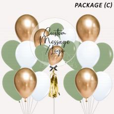 Classy Green Sage Personalized Bubble Balloon Package