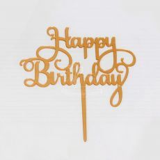Gold Cursive Happy Birthday Cake Topper