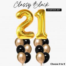 Classy Black Number Helium Balloon Package
