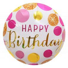Happy Birthday Pink Gold Polka Dots Balloon