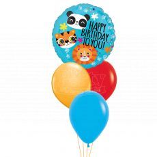 Panda Tiger Lion Happy Birthday Helium Balloon Bouquet