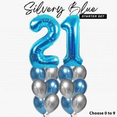 21st birthday silvery Blue Balloon Set