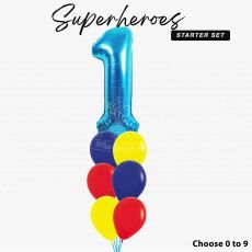 Superheroes 1st Birthday Helium Balloon Set
