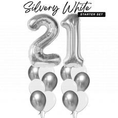 21st Birthday Silver White Balloon Package