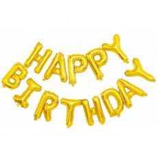 Gold Happy Birthday Balloon Banner