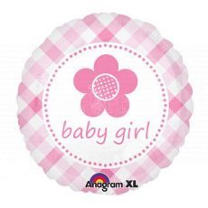 Baby Girl Plaid Flower Jumbo Foil Balloon