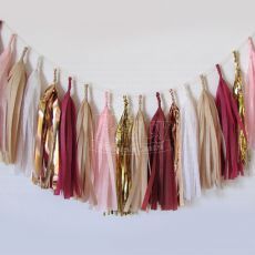 Burgundy Blush Paper Tassel Garland Decoration