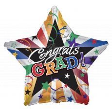 Congrats Grad Multi-Colored Stripes Star Foil Balloon