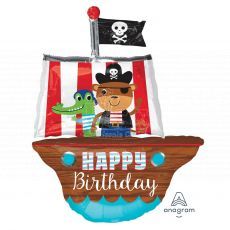 Pirate Ship Happy Birthday Foil Balloon 34In