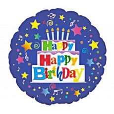 Happy Birthday Cake Blue Foil Balloon