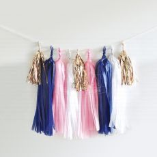 Navy Rose Gold Paper Tassel Garland Decoration