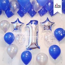 1st Birthday Blue Helium Confetti Balloon Package