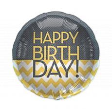 Happy Birthday Yellow Black Foil Balloon 18inch