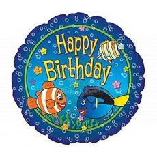Happy Birthday Fish In Sea Foil Balloon