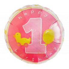Happy 1st Birthday Pink Duck Foil Balloon