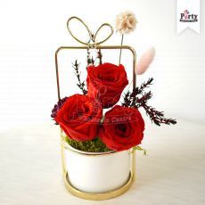 I Love You 3 Red Roses Flower Pot