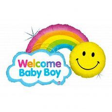 Welcome Baby Boy Smiley Rainbow Foil Balloon