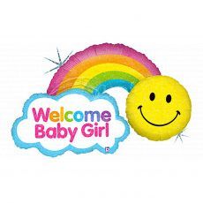 Welcome Baby Girl Smiley Rainbow Foil Balloon