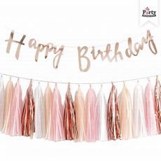 Misty Rose Gold Birthday Tassel Party Supplies