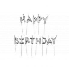 Silver Happy Birthday Candle Cake Topper