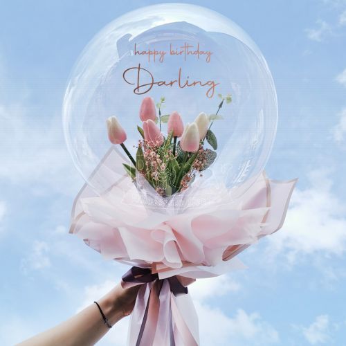 Personalized Birthday Gift Tulip Bouquet Bubble Balloon