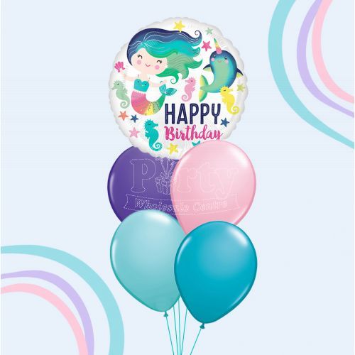 Ocean Mermaid Narwhale Happy Birthday Balloons