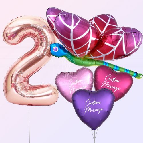 Personalised Dragonfly Helium Balloon Bouquet Surprise