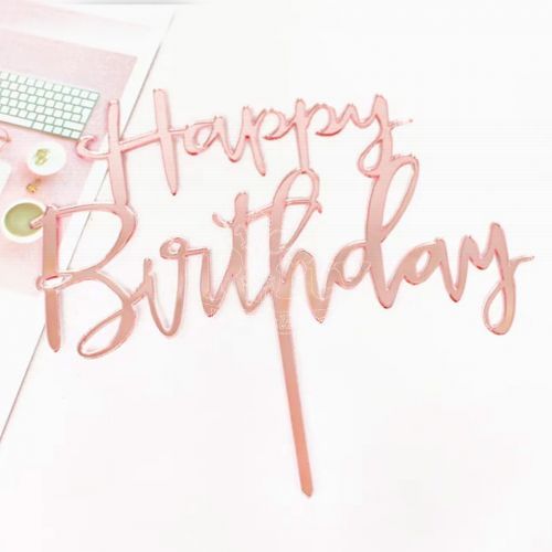 Rose Gold Cursive Happy Birthday Cake Topper
