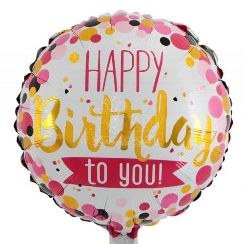 Happy Birthday To You Pink Polka Dot Balloon