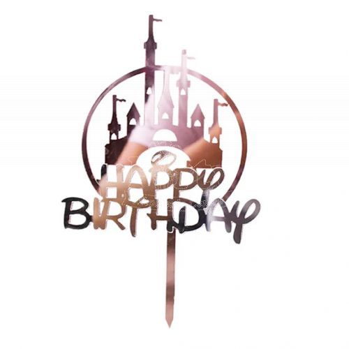 Rose Gold Disney Castle Happy Birthday Cake Topper