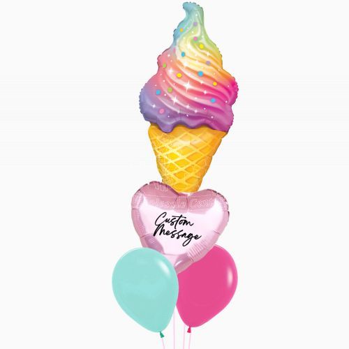 Personalized Ice Cream Cone Helium Balloon Bouquet