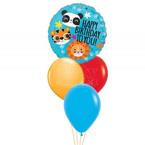 Panda Tiger Lion Happy Birthday Helium Balloon Bouquet