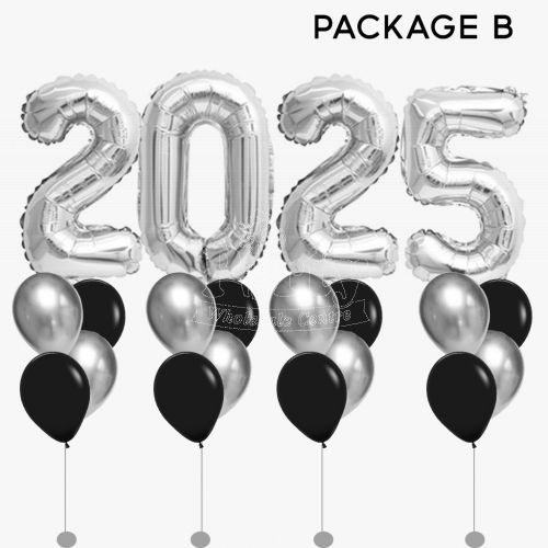 New Year Countdown 2025 Silver Balloons