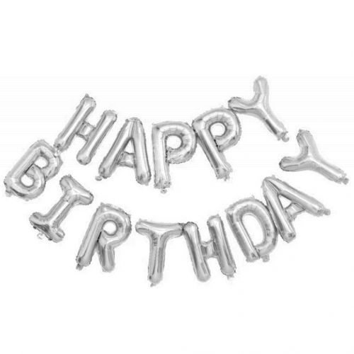 Silver Happy Birthday Balloon Banner