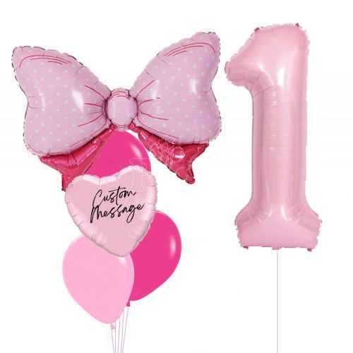 Customised Pink Ribbon Bow Balloon Bouquet