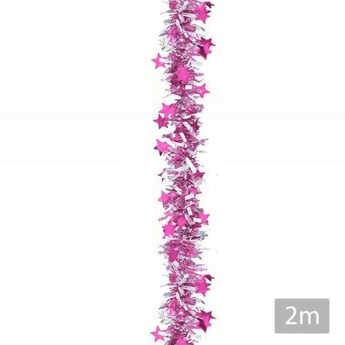 Christmas Pink Shimmery Star Tinsel Garland (2M)