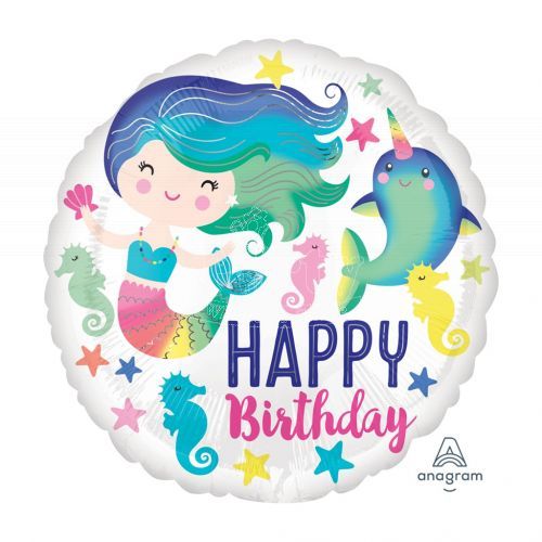 Ocean Mermaid Narwhale Colourful Balloon 18In