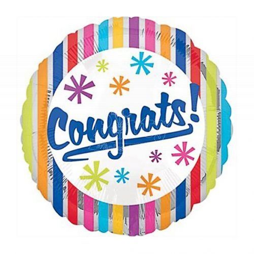 Congrats Colourful Stripe Lines Foil Balloon