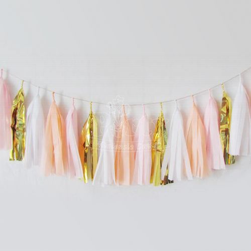 Peach Cream Paper Tassel Garland Decoration