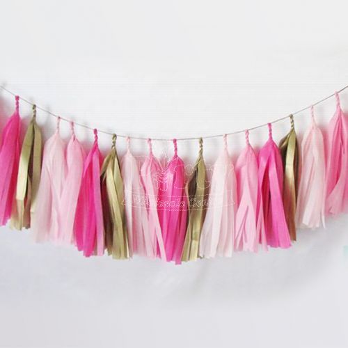 Pink Gold Paper Tassel Garland Decoration