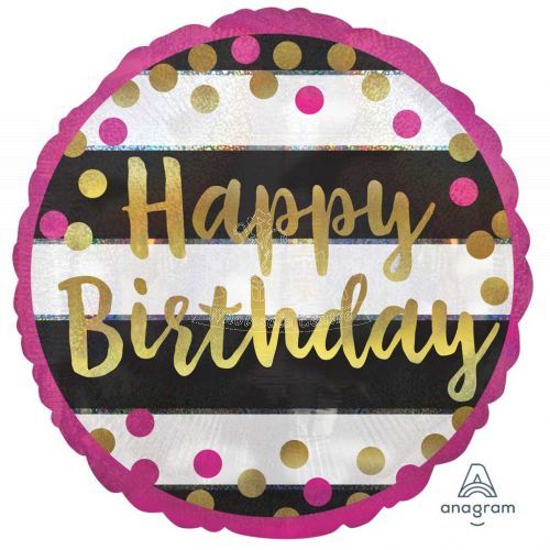 Happy Birthday Balloon Black & Glitter Foil Balloon