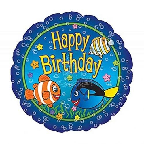 Happy Birthday Fish In Sea Foil Balloon