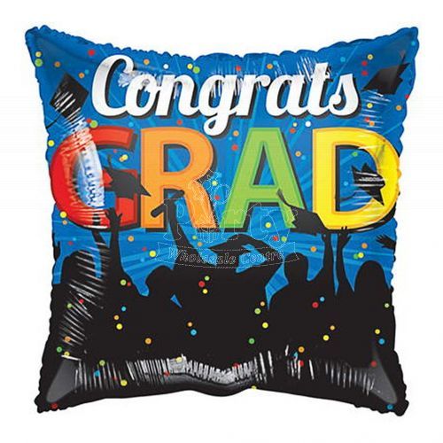 Congrats Grad Silhouette Graduation Blue Foil Balloon