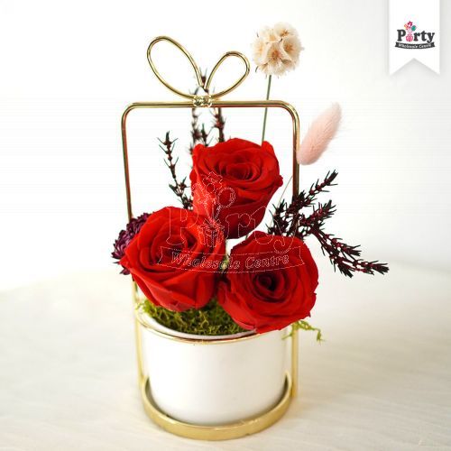 I Love You 3 Red Roses Flower Pot