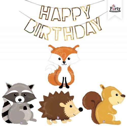 Forest Fox Raccoon Squirrel Hedgehog Party Balloon